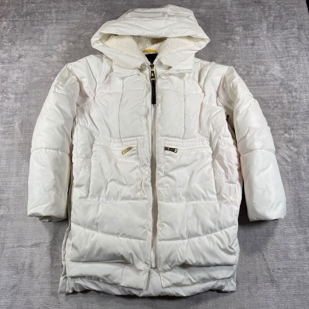 Juicy Couture Jacket Womens Medium White Black Label Y2K Puffer Hooded Parka